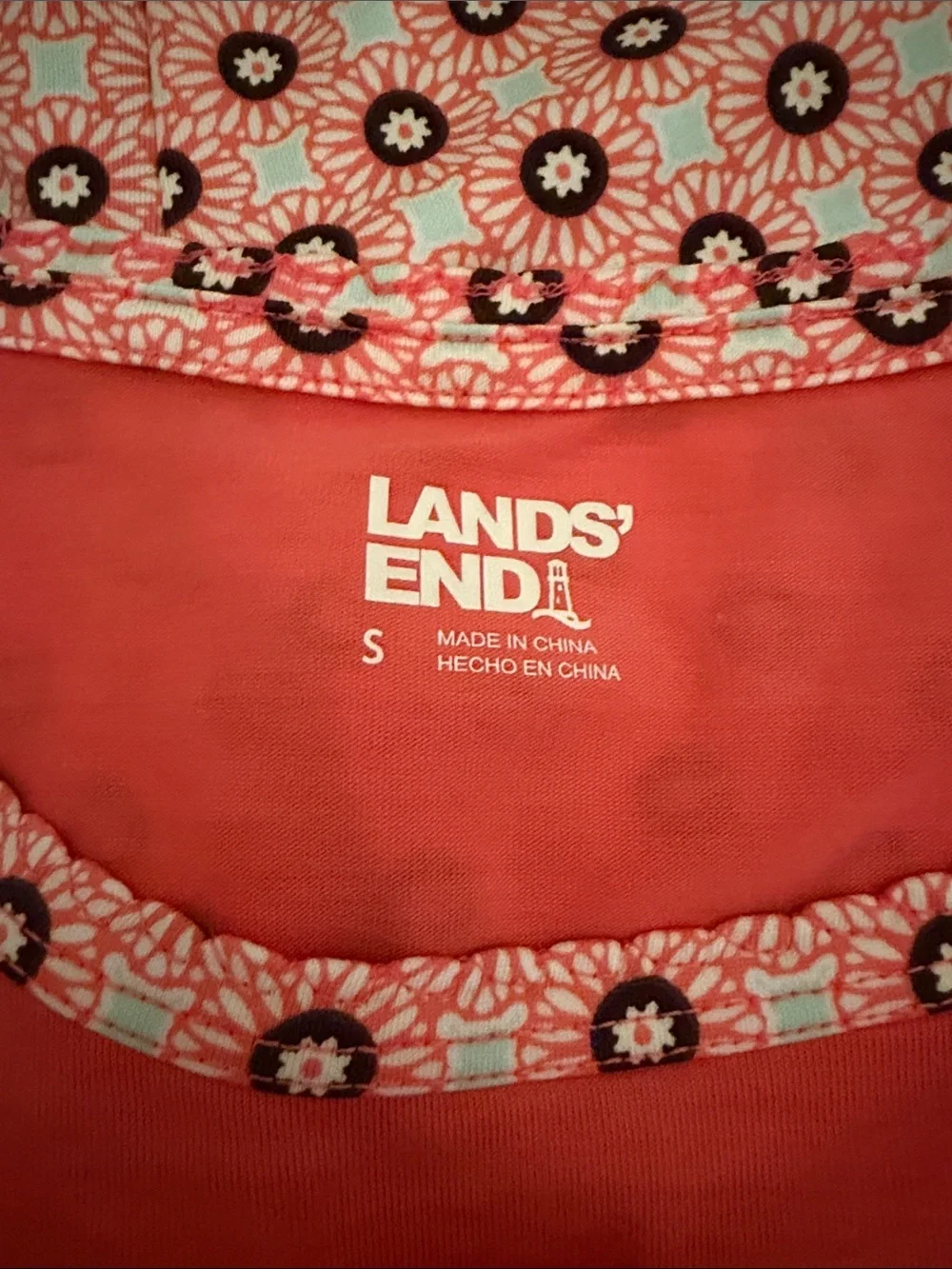 Lands' End Coral Pink Long-Sleeve Pajama Set with Printed Pants